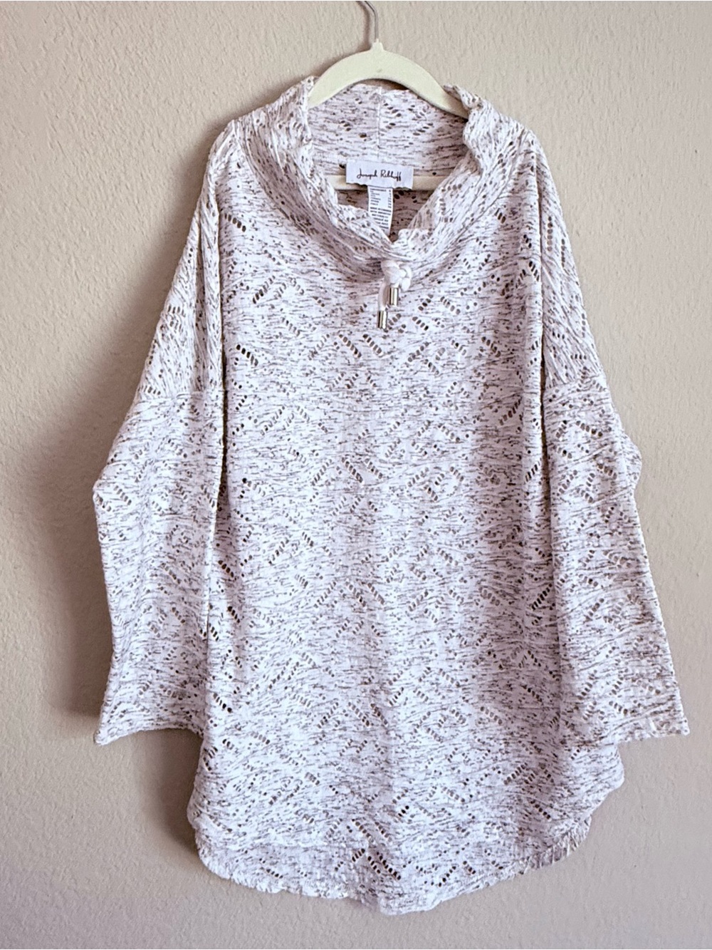 Joseph Ribkoff Sweater Women’s Gray Open Knit Holes Hi Lo Cowl Neck Pullover Sz4